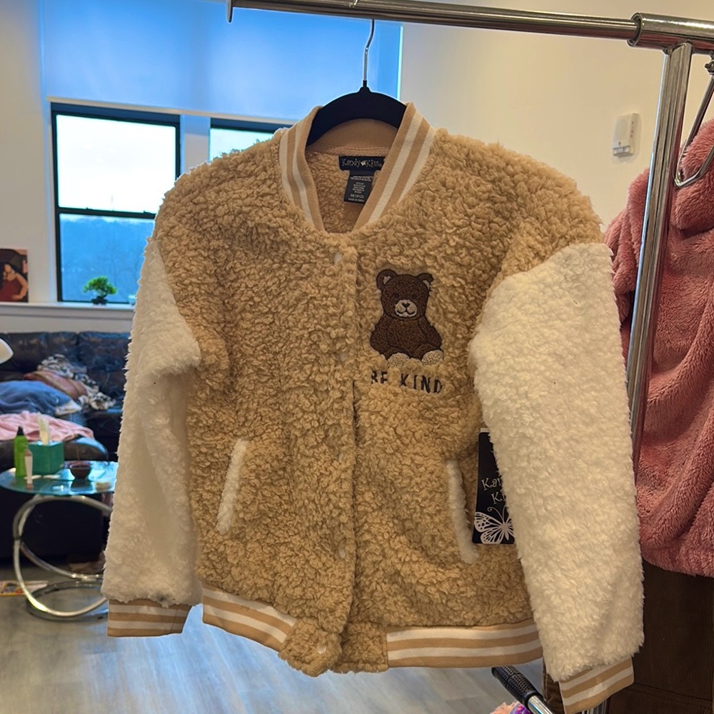 Teddy Bear Fleece Jacket - Tan and White